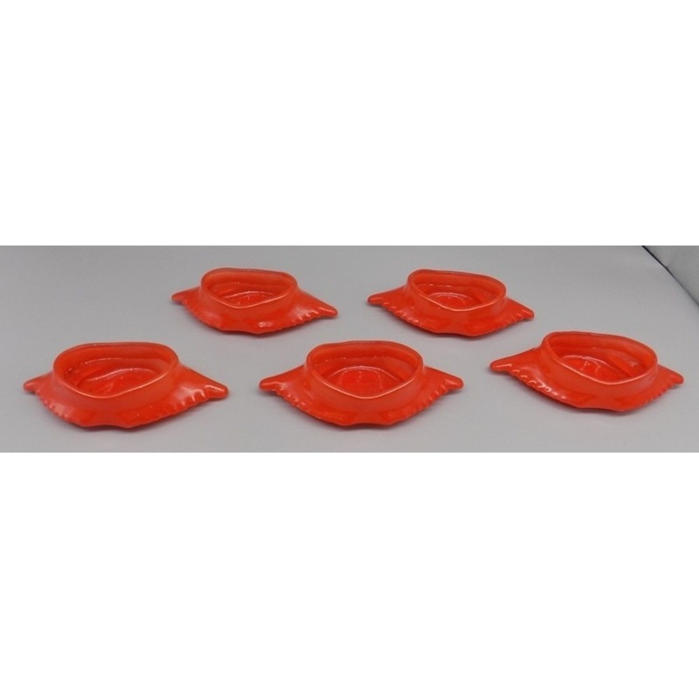 5 Vintage McKee Red Glasbake Crab Dishes For Deviled Crab, Salad, Crabcake